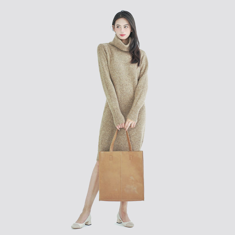Skirt panjang rajutan turtleneck coklat